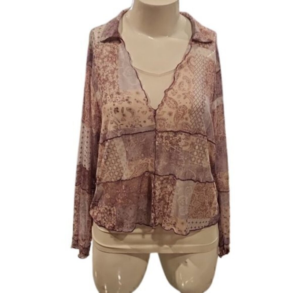 [Polly & Esther] Sheer Collared Purple Long Sleeve - Size 4X
